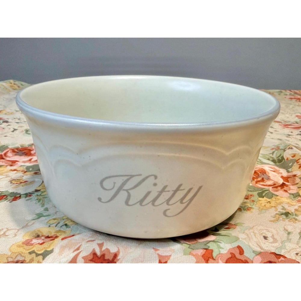 Vintage Pfaltzgraff Cat Bowl "Kitty" Floral Heirloom Pattern Stoneware Pet Dish
